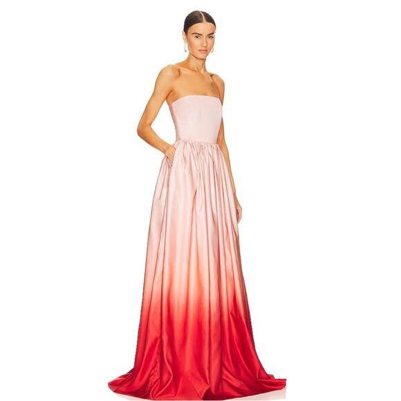 Sau Lee Teigen Blush Red Ombre Strapless Maxi Gown Size 6 - Picture 2 of 12